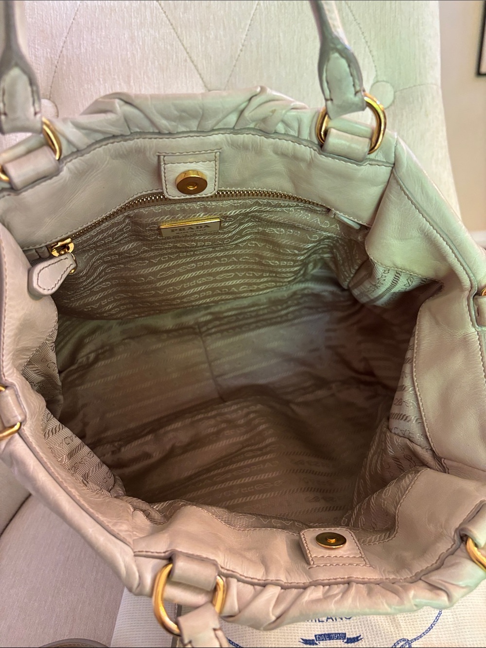 Prada Cream Leather Shoulder Bag with Gold Hardware - Picture 9 of 12